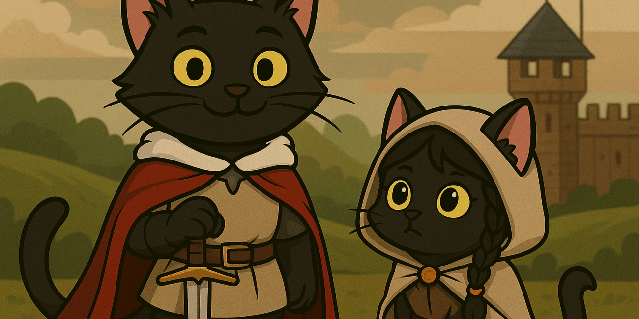 Medieval Cats in a Rolling Landscape