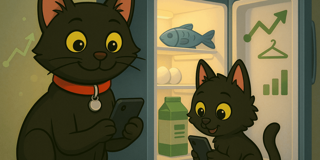 ODC and Lanson in 3D, 4:3 composition, checking their phones with floating trend graphs and themed icons, representing late-August TikTok and Instagram trends.