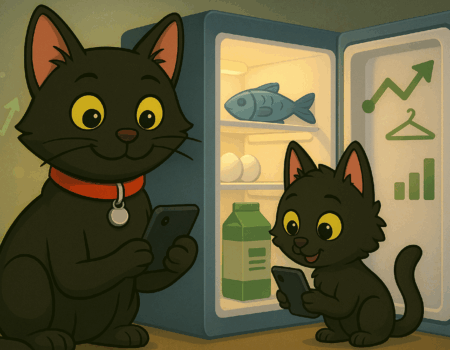 ODC and Lanson in 3D, 4:3 composition, checking their phones with floating trend graphs and themed icons, representing late-August TikTok and Instagram trends.