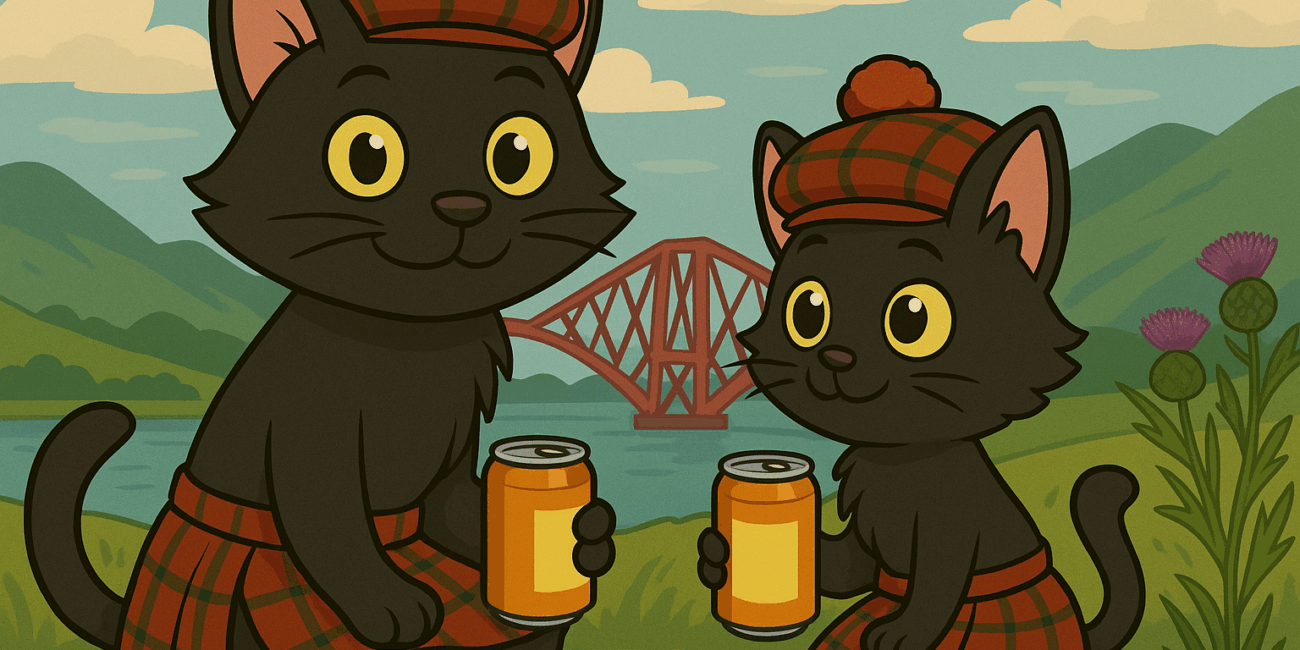 ODC and Lanson enjoying a can of IRN-BRU, made in Scotland from Girders!