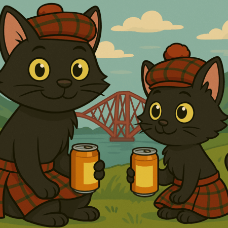 ODC and Lanson enjoying a can of IRN-BRU, made in Scotland from Girders!