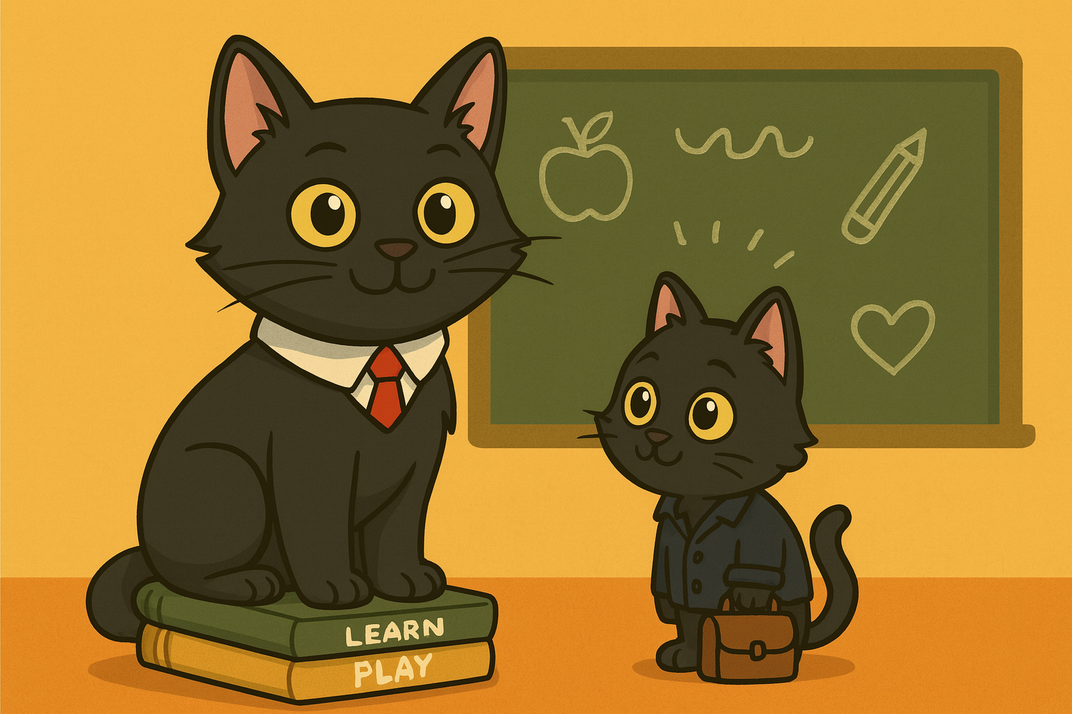September Social Media Content Planner: Fresh Themes for Instagram and Beyond ODC wearing a red collar with a bell (left) dressed as a teacher, and Lanson (right), in a 4:3 landscape cartoon styled to evoke back-to-school charm.