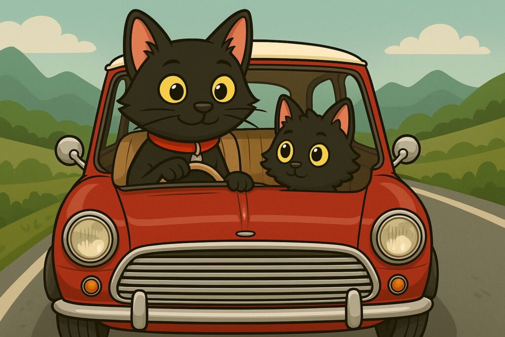 ODC and Lanson driving their Mini car