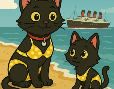 ODC and Lanson in itsy bitsey teenie weeny yellow polka dot bikinis as Titanic sails by